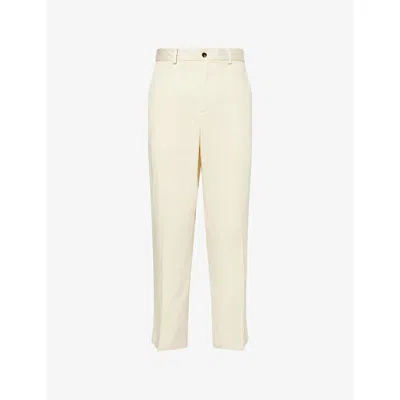 Malbon Mens Cream La Perla Logo-embroidered Woven Trousers In White