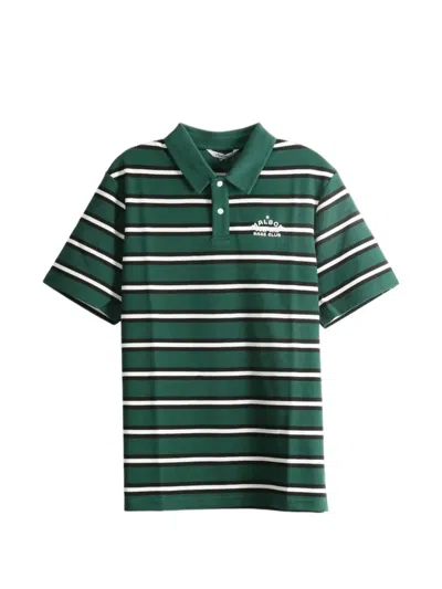 Malbon Fairway Bass Club Striped Short-sleeve Polo Shirt In Green
