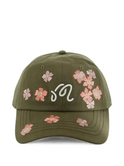 Malbon Floral-embroidered Logo-patch Cap In Green