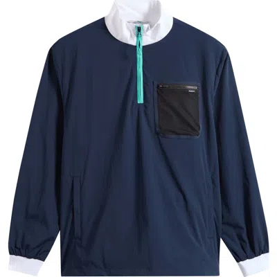 Malbon Golf Cascade Colorblock Quarter Zip Windshirt Pullover In Blue