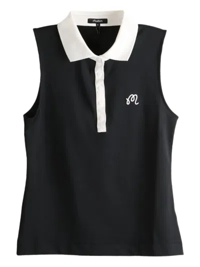 Malbon Golf Claudia Sleeveless Embroidered Polo Top In Black