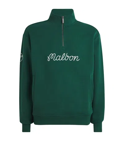 Malbon Golf Cotton Collegiate Quarter-zip Sweatshirt In Green