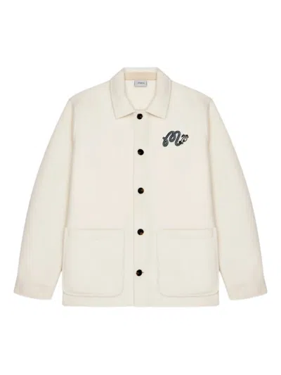 Malbon Golf Embroidered Wool Chore Overshirt In White