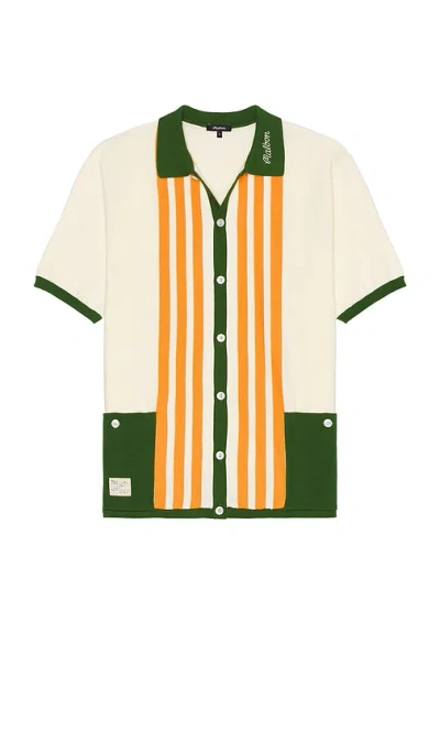 Malbon Golf Gabbiano Knit Button Up Shirt In White