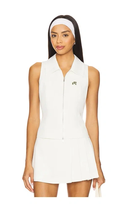 Malbon Golf Gemma Zip Sleeveless Polo Top In White