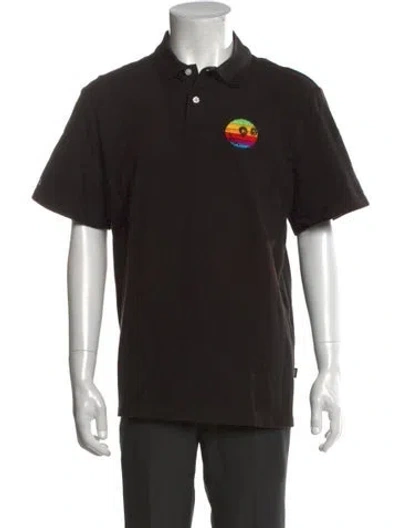 Pre-owned Malbon Golf Graphic Print Collar Polo Shirt In Black