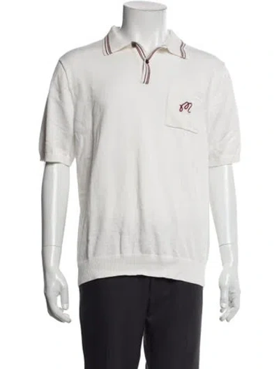 Pre-owned Malbon Golf Graphic Print Collar Polo Shirt In White