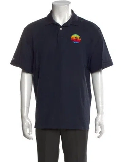 Pre-owned Malbon Golf Graphic Print Crew Neck Polo Shirt In Blue