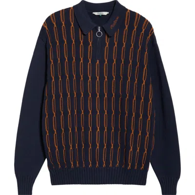 Malbon Golf Links Cotton Quarter Zip Polo Sweater In Blue