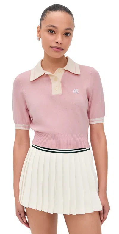 Malbon Golf Mikayla Wool Knit Polo Pull Over Dusty Rose In Pink
