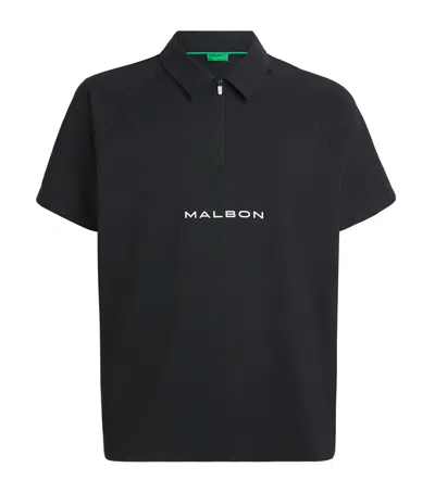 Malbon Golf Performance Zip Raglan Polo Shirt In Black
