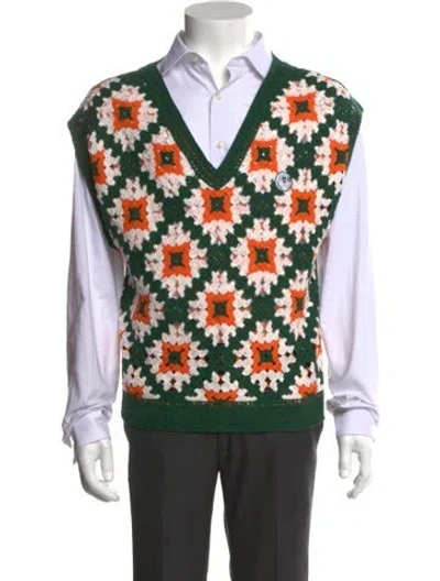 Pre-owned Malbon Golf Printed V-neck Sweater Vest In Green