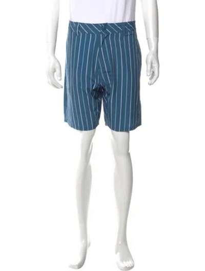 Pre-owned Malbon Golf Striped Flat Front Shorts In Blue