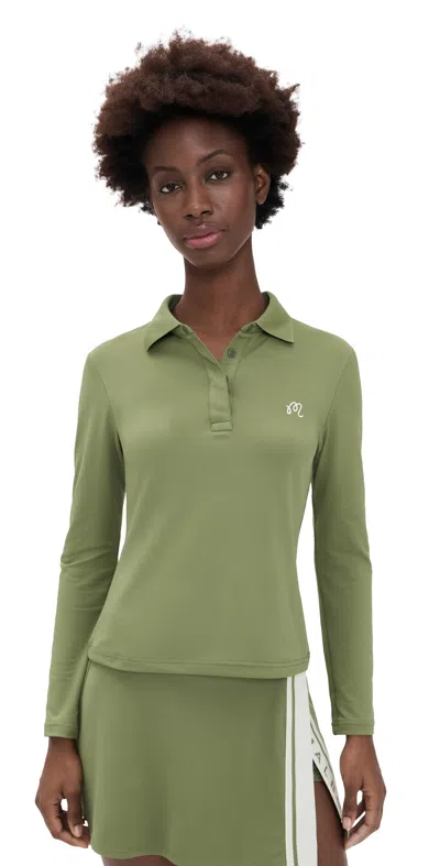 Malbon Golf Venus Long Sleeve Polo Olivine In Green