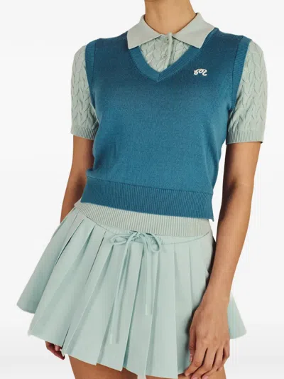 Malbon Veronica Cable-knit Polo Shirt In Blue