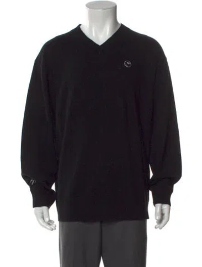 Pre-owned Malbon Golf Wool V-neck Pullover In Black