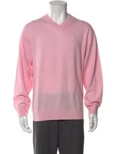 Pre-owned Malbon Golf Wool V-neck Pullover In Pink