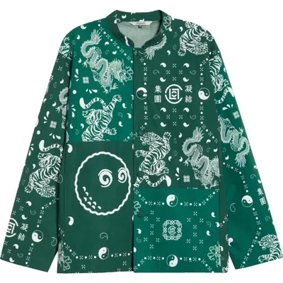 Malbon Golf X Clot Oversize Patchwork Print Cotton Jacket In Green