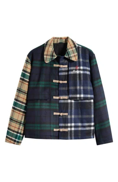 Malbon Golf X Clot Plaid Patchwork Wool Blend Flannel Jacket In Blue