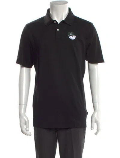Pre-owned Malbon Graphic Print Collar Polo Shirt In Black
