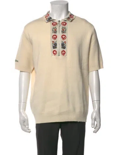 Pre-owned Malbon Graphic Print Collar Polo Sweater W/ Tags In Neutrals