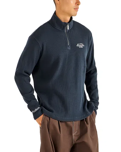 Malbon Ironworks Cotton Blend Quarter Zip Logo Sweatshirt In Blue