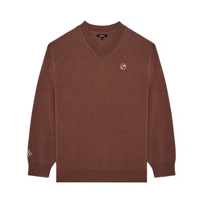 Pre-owned Malbon Jesper Parnevik V Neck Merino Wool Sweater 'chocolate' | Brown | Men's Size L