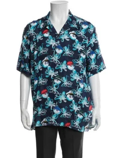 Pre-owned Malbon Linen Graphic Print Shirt In Blue