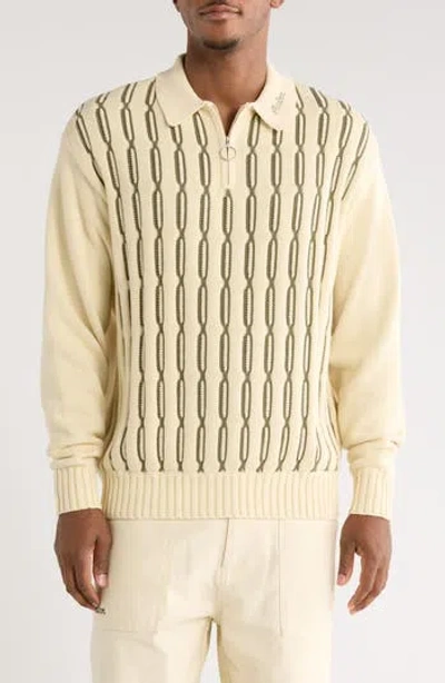 Malbon Links Cotton Quarter Zip Polo Sweater In Beige