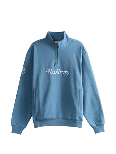 Malbon Logo-embroidered Quarter-zip Sweater In Blue