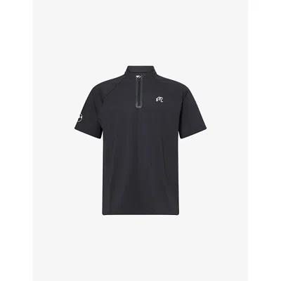 Malbon Mens Round-collar Zip-up Stretch-woven T-shirt Black