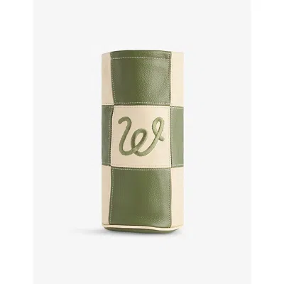 Malbon Mens Logo-embroidered Leather Barrel Driver Cover Cream/cypress Green