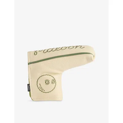 Malbon Mens Cream Logo-embroidered Piping-trim Leather Golf Headcover In White