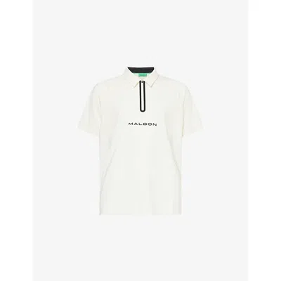 Malbon Mens White Logo-print Raglan-sleeve Stretch-jersey Polo Top Xl