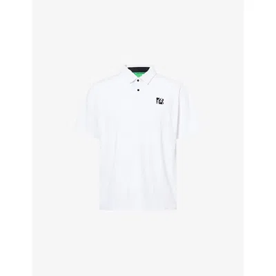 Malbon Mens White Performance Mesh Paneled Woven Polo T-shirt Xl