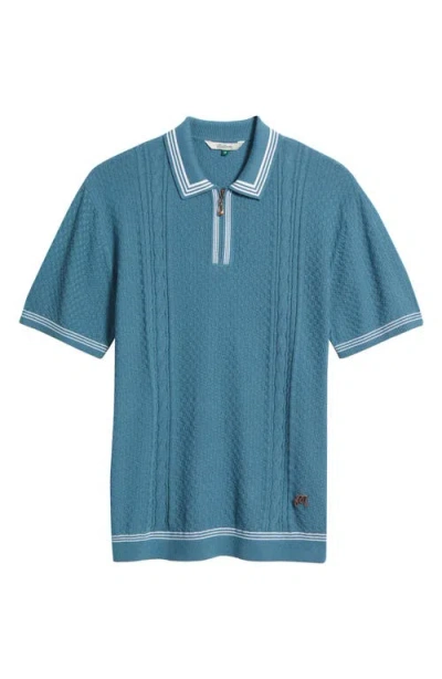 Malbon Navarro Textured Cotton Zip Polo In Blue