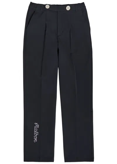 Malbon Oliver Logo-embroidered Stretch-crepe Trousers In Black