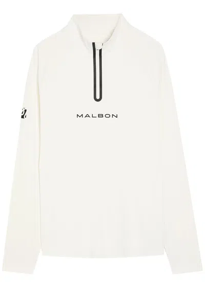 Malbon Performance Logo Half-zip Stretch-jersey Top In White