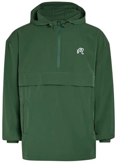 Malbon Ridge Logo Hooded Stretch-shell Anorak Jacket In Green