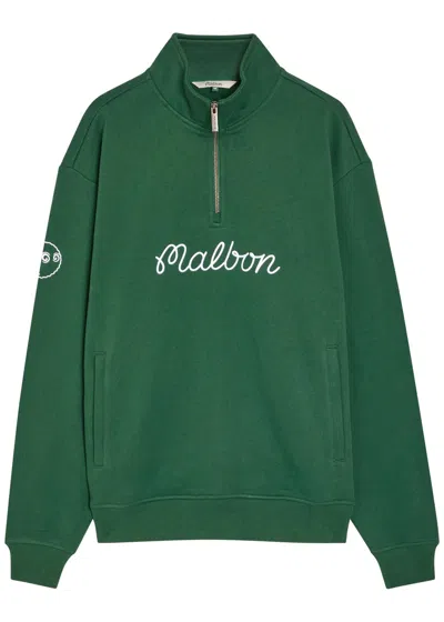 Malbon Ridge Logo Hooded Stretch-shell Anorak Jacket In Green