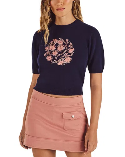 Malbon Sakura Wool & Cashmere Short Sleeve Sweater In Smokey Black