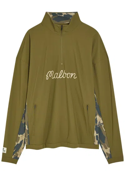 Malbon Tour Divot Logo Camouflage Half-zip Stretch-jersey Jacket In Green