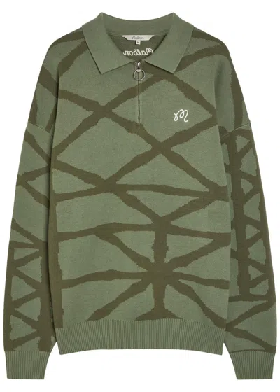 Malbon Verdant Logo-embroidered Patterned Cotton-knit Jumper In Green