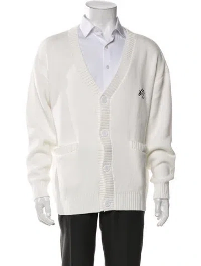 Pre-owned Malbon V-neck Long Sleeve Cardigan In White