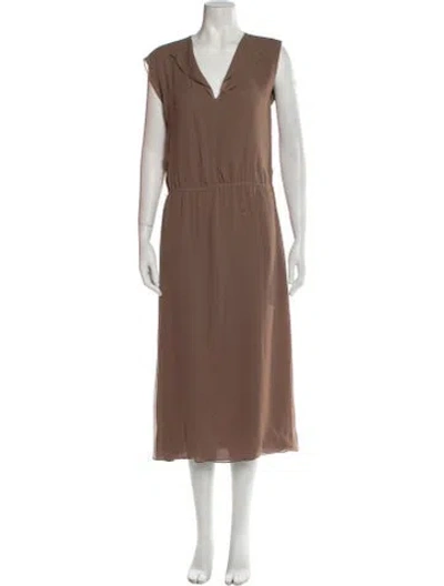 Pre-owned Malcolm Starr V-neck Long Dress In Brown