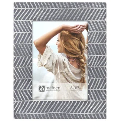 Malden Int Designs Chevron Textured Picture Frame In White;charcoal