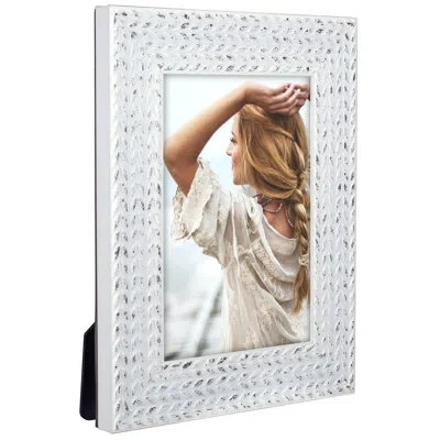 Malden Int Designs Wheat Textured Picture Frame In White