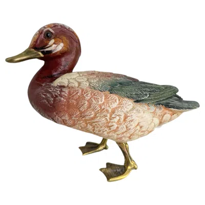 Pre-owned Malevolti Brass Accented Hand Painted Duck Figurine Statue, Italy 1980s  Italy In Brown