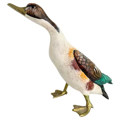 Pre-owned Malevolti Brass Accented Hand Painted Duck Figurine Statue, Italy 1980s  Italy In Sand