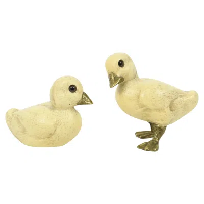 Pre-owned Malevolti Set Of Duck Figurines  Italy Resin Brass In Sand
